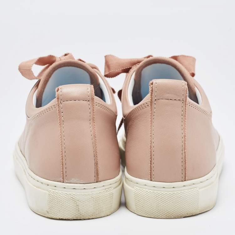 Pre Owned Lanvin Dusty Pink Leather and Patent Cap Toe Low Top Sneakers Size 36