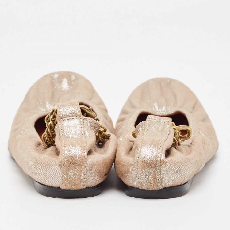 Pre Owned Lanvin Beige Suede Scrunch Ballet Flats Size 39