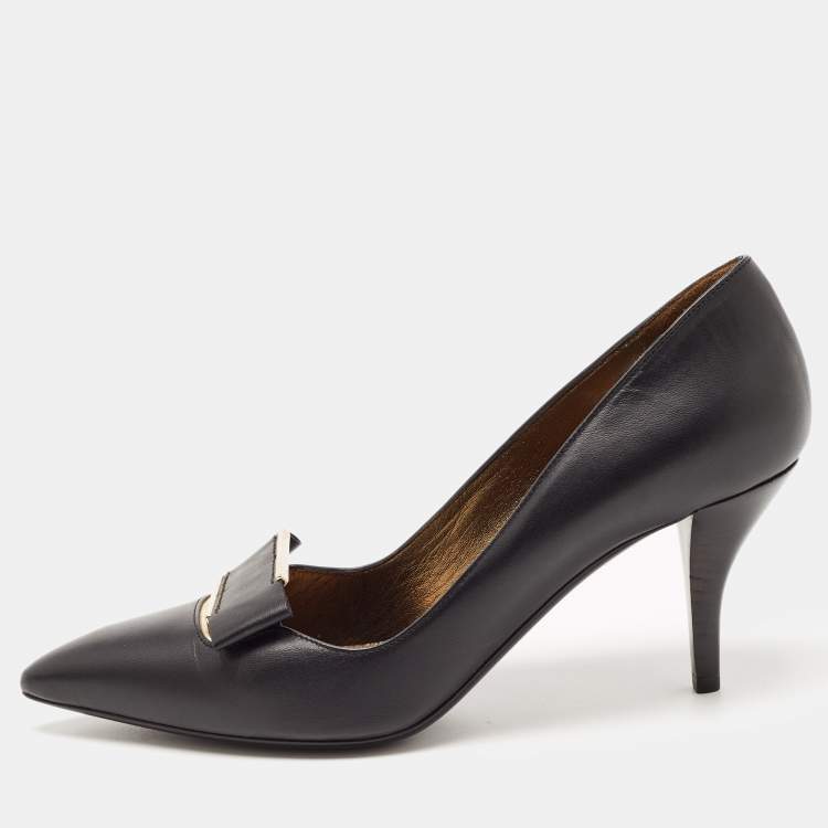Pre Owned Lanvin Black Leather Pointed Toe Pumps Size 39