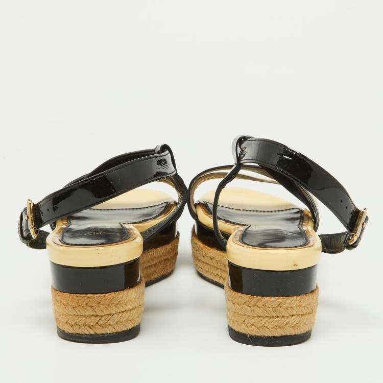 Pre Owned Lanvin Tricolor Patent and Leather Espadrille Platform Sandals Size 37