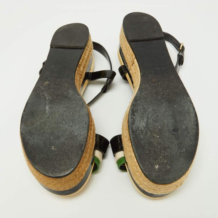 Pre Owned Lanvin Tricolor Patent and Leather Espadrille Platform Sandals Size 37