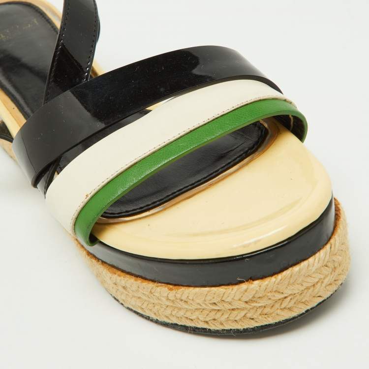 Pre Owned Lanvin Tricolor Patent and Leather Espadrille Platform Sandals Size 37