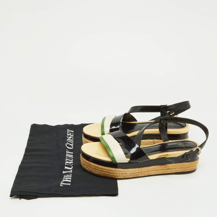 Pre Owned Lanvin Tricolor Patent and Leather Espadrille Platform Sandals Size 37