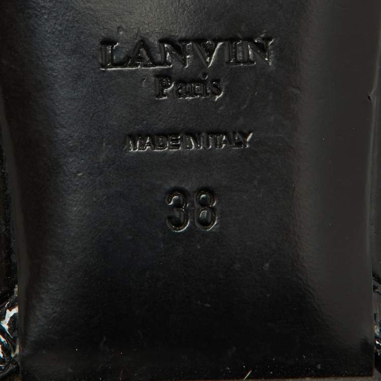 Pre Owned Lanvin Black Patent Leather and Satin Flower Flat Sandals Size 38