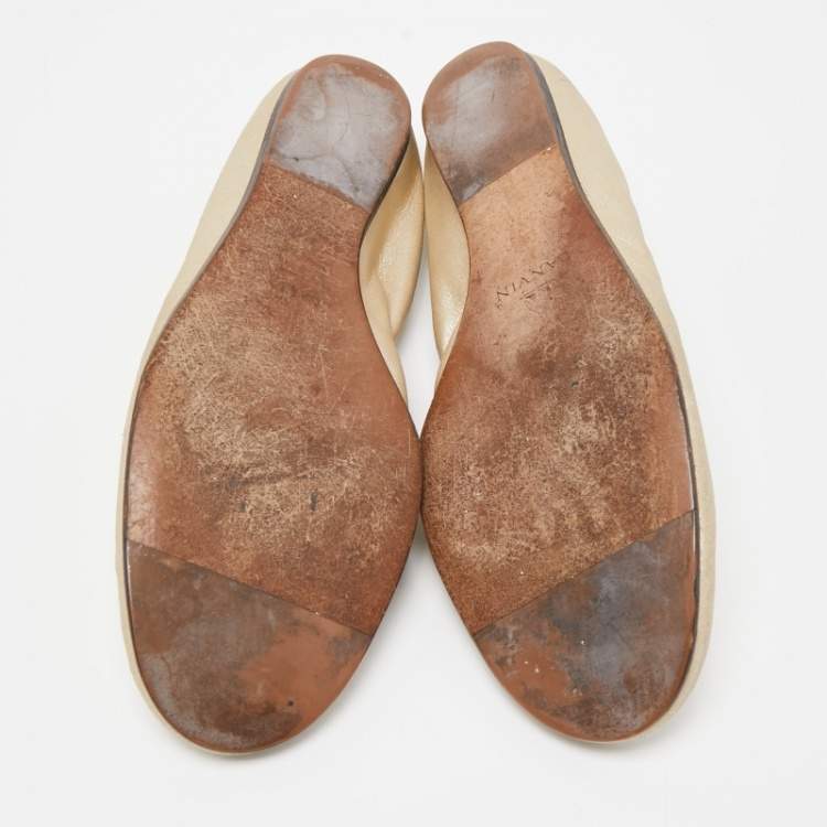 Pre Owned Lanvin Metallic Leather Scrunch Ballet Flats Size 37.5