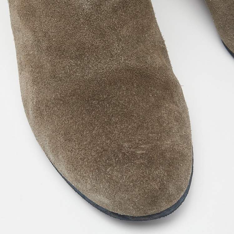 Pre Owned Lanvin Olive Green Suede Ankle Boots Size 40