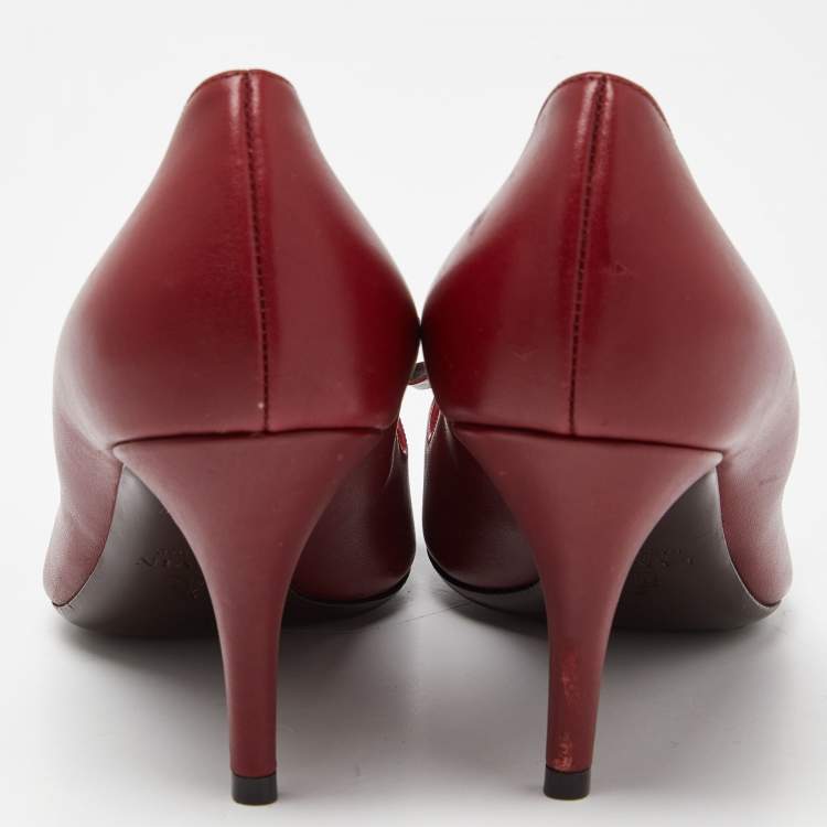 Pre Owned Lanvin Red Leather Bow Pointed Toe Pumps Size 39