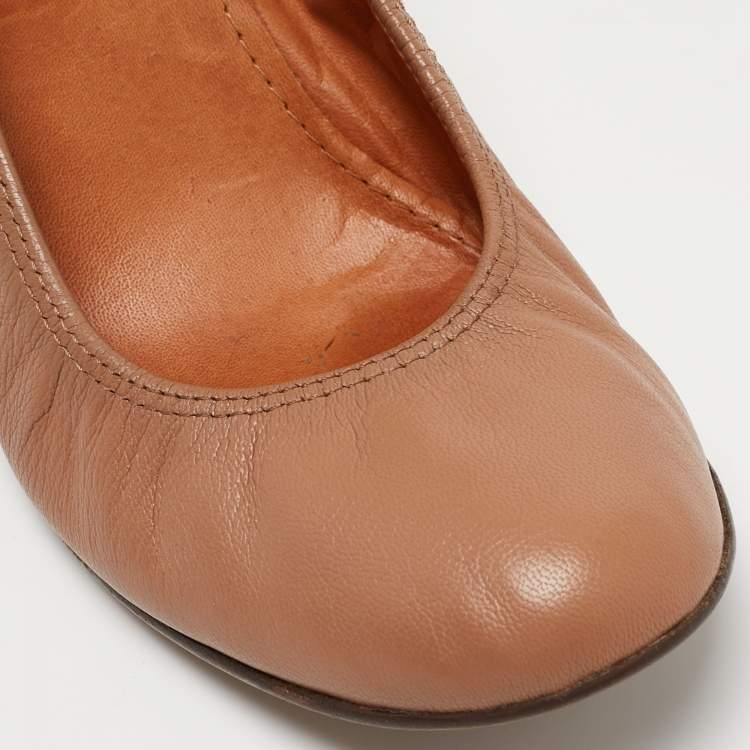 Pre Owned Lanvin Brown Leather Scrunch Wedge Pumps Size 37