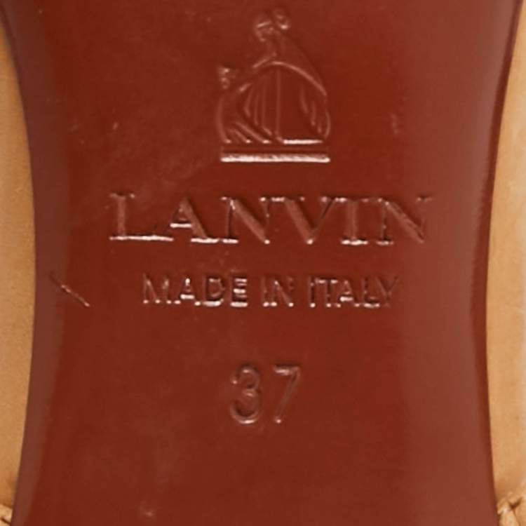 Pre Owned Lanvin Light Brown/Pink Leather and Fabric Bow Thong Ankle Strap Sandals Size 37