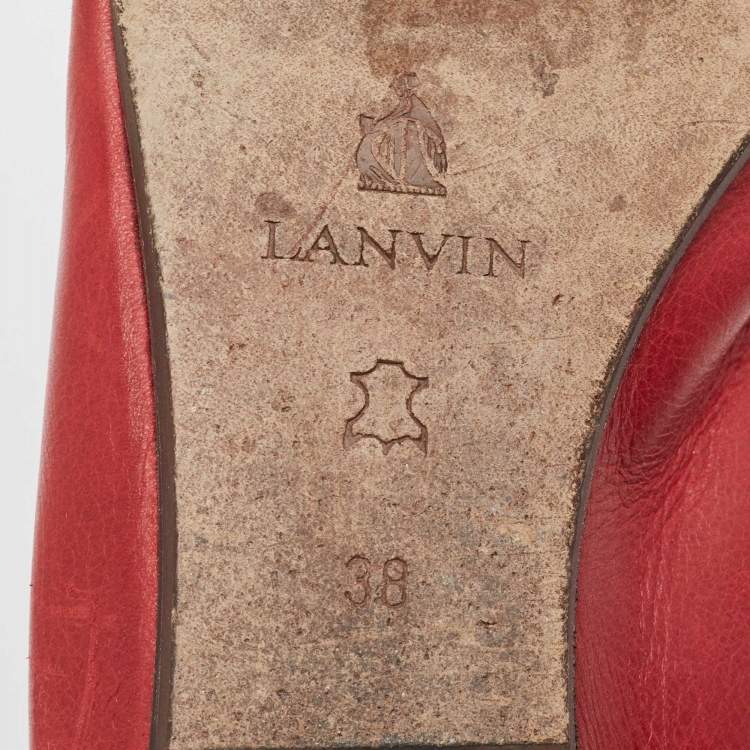 Pre Owned Lanvin Burgundy Leather Bow Ballet Flats Size 38