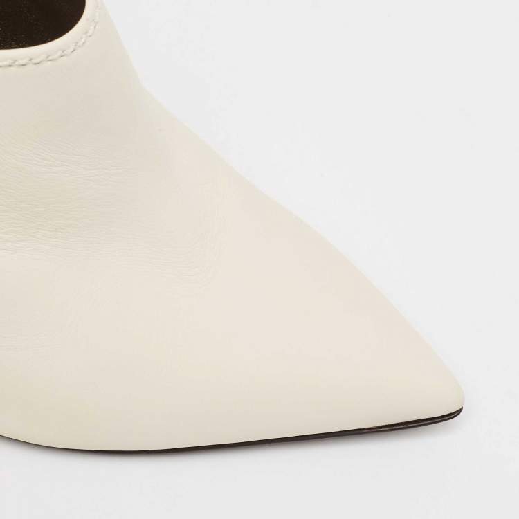 Pre Owned Lanvin Cream Leather Pointed Toe Mules Size 41
