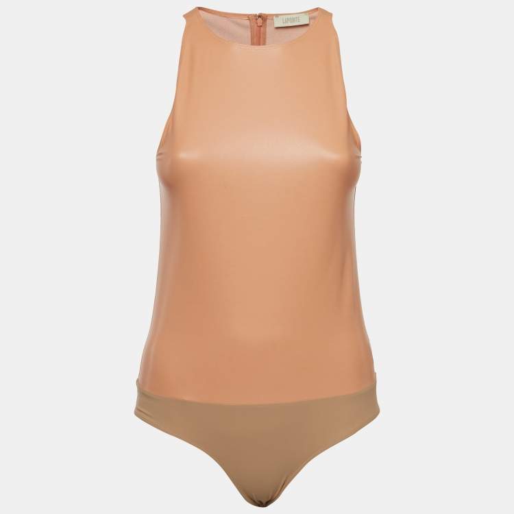 Pre Owned Lapointe Pink Faux Leather Sleeveless Bodysuit S