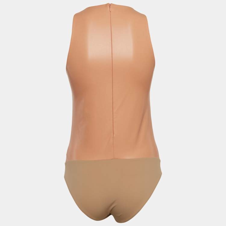 Pre Owned Lapointe Pink Faux Leather Sleeveless Bodysuit S