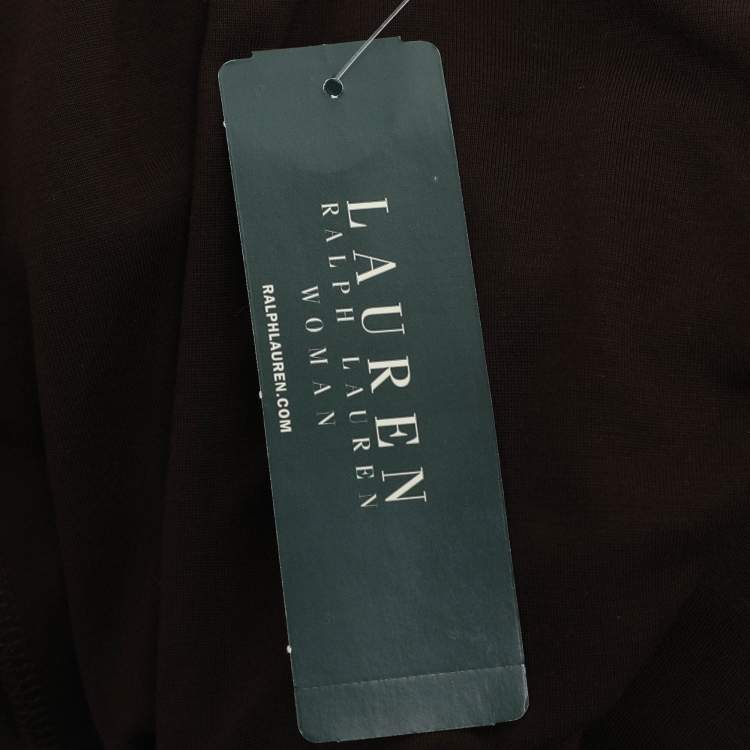 Pre Owned فستان لورين رالف لورين جيرسي بني شوكولا مع حزام ميدي مقاس ثلاثي كبير جداً