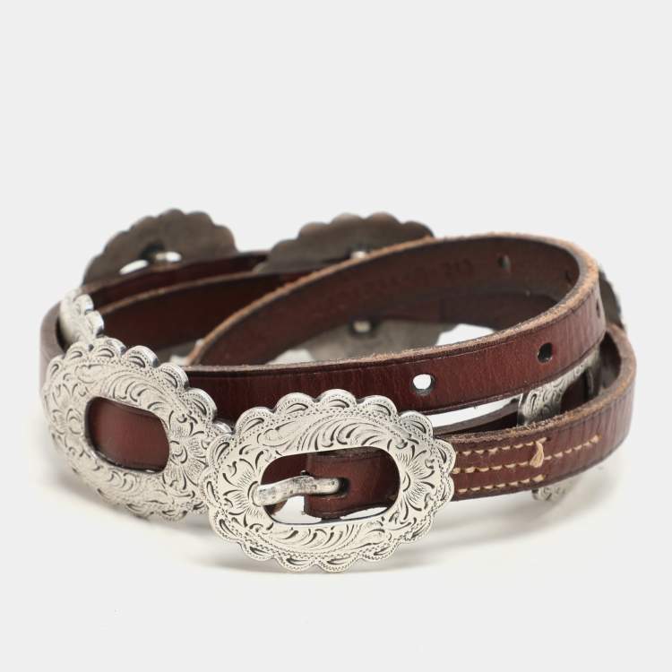 Pre Owned Lauren Ralph Lauren Copper Leather Slim Waist Belt S
