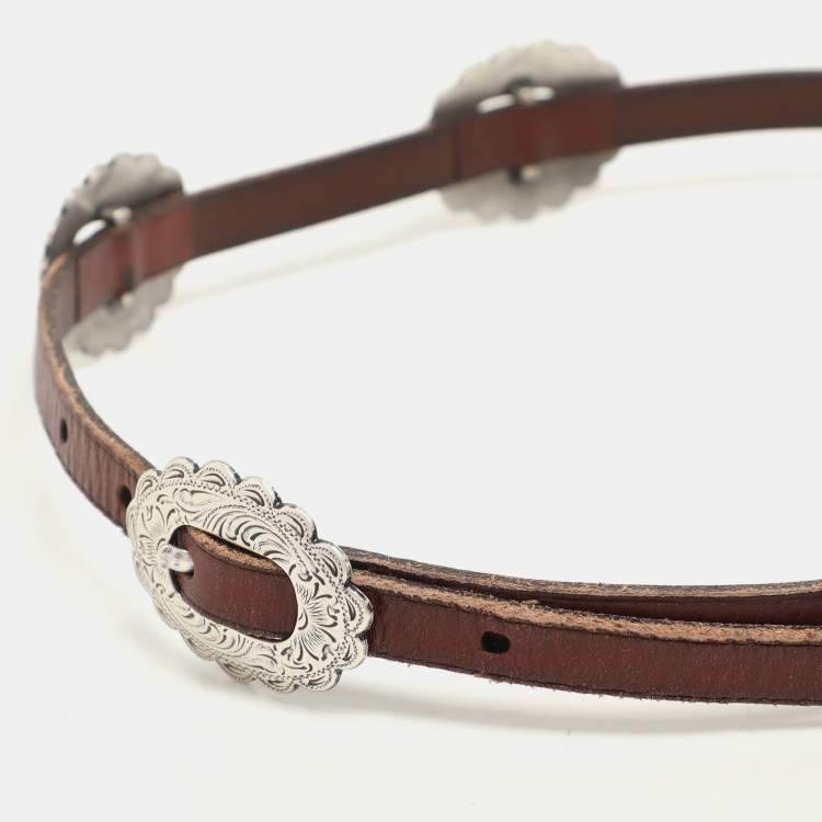 Pre Owned Lauren Ralph Lauren Copper Leather Slim Waist Belt S
