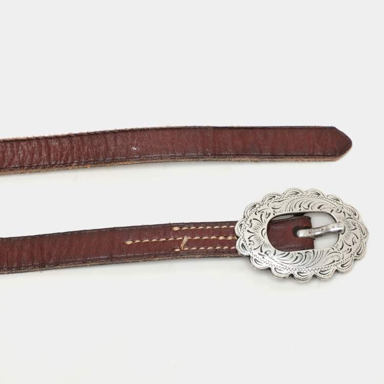 Pre Owned Lauren Ralph Lauren Copper Leather Slim Waist Belt S