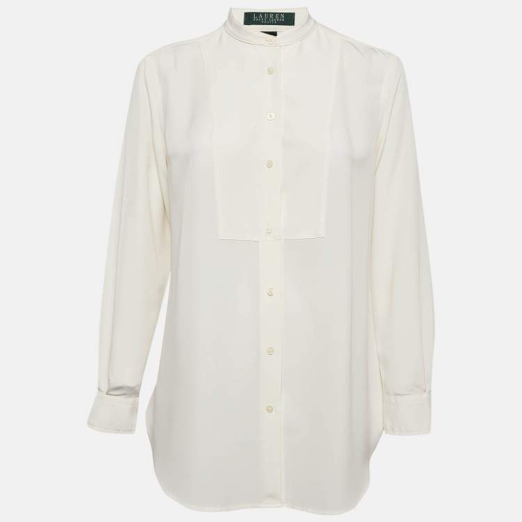 مملوكة مسبقًا Lauren Ralph Lauren Cream Chiffon Button Front Shirt M