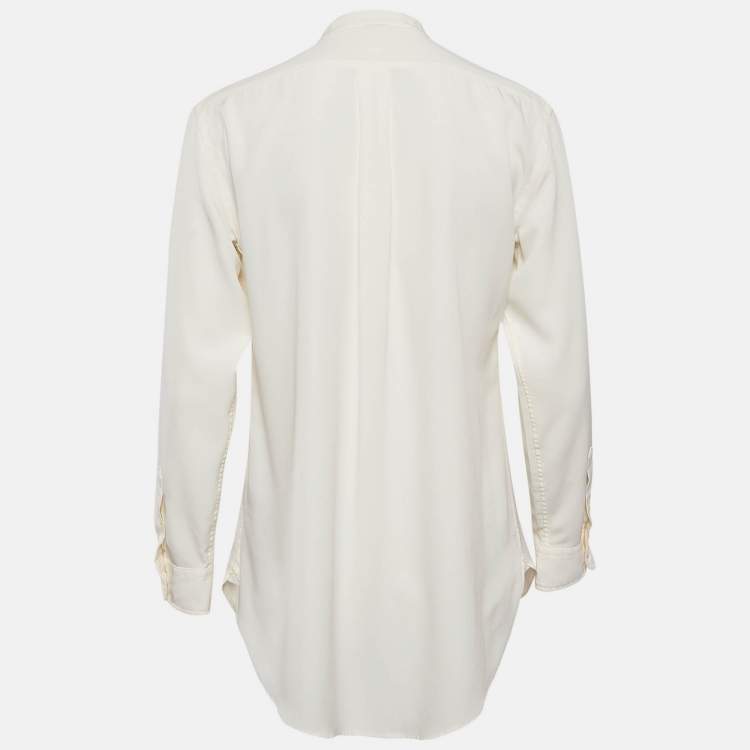 مملوكة مسبقًا Lauren Ralph Lauren Cream Chiffon Button Front Shirt M