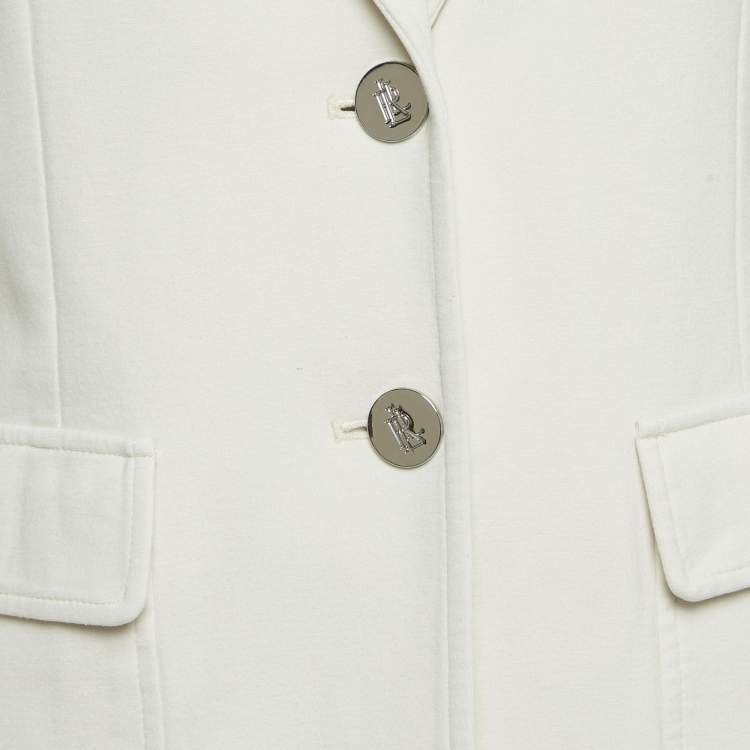 مملوكة مسبقًا Lauren Ralph Lauren Off White Jersey Badge Applique Jacket XS 