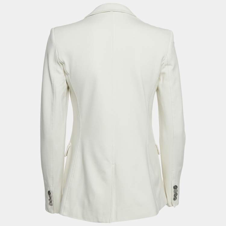 مملوكة مسبقًا Lauren Ralph Lauren Off White Jersey Badge Applique Jacket XS 