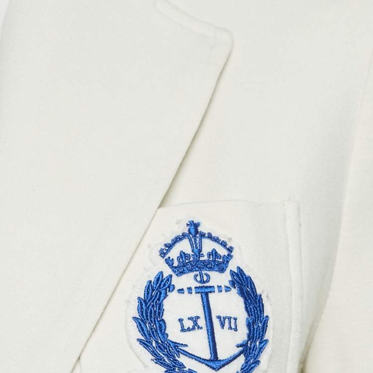مملوكة مسبقًا Lauren Ralph Lauren Off White Jersey Badge Applique Jacket XS 