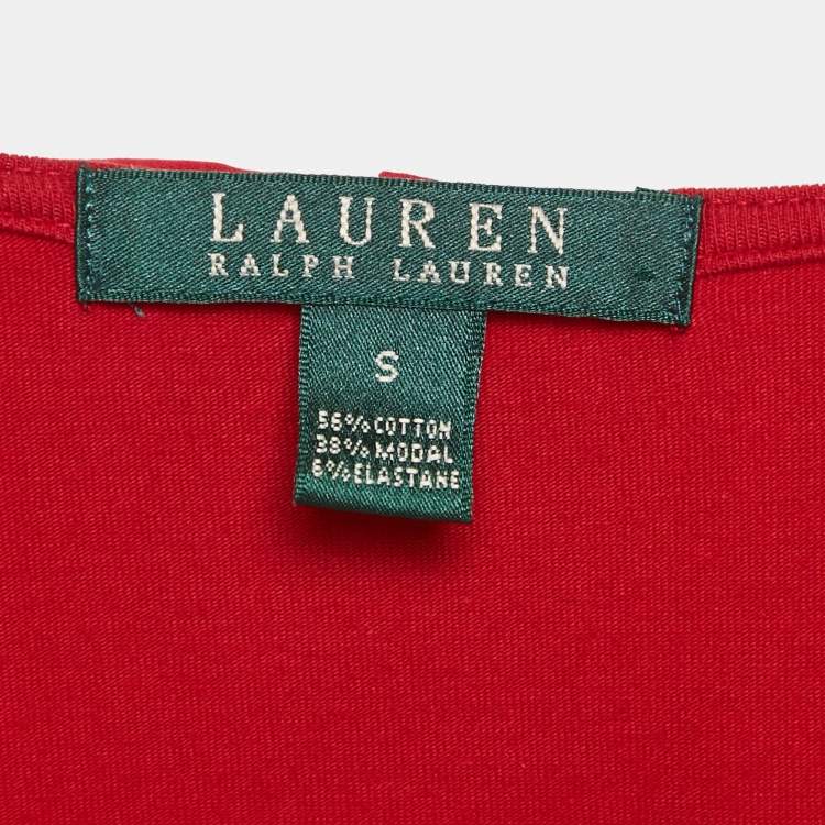 Pre Owned Lauren Ralph Lauren Red Cotton Blend Knit Ruffled Short Dress S