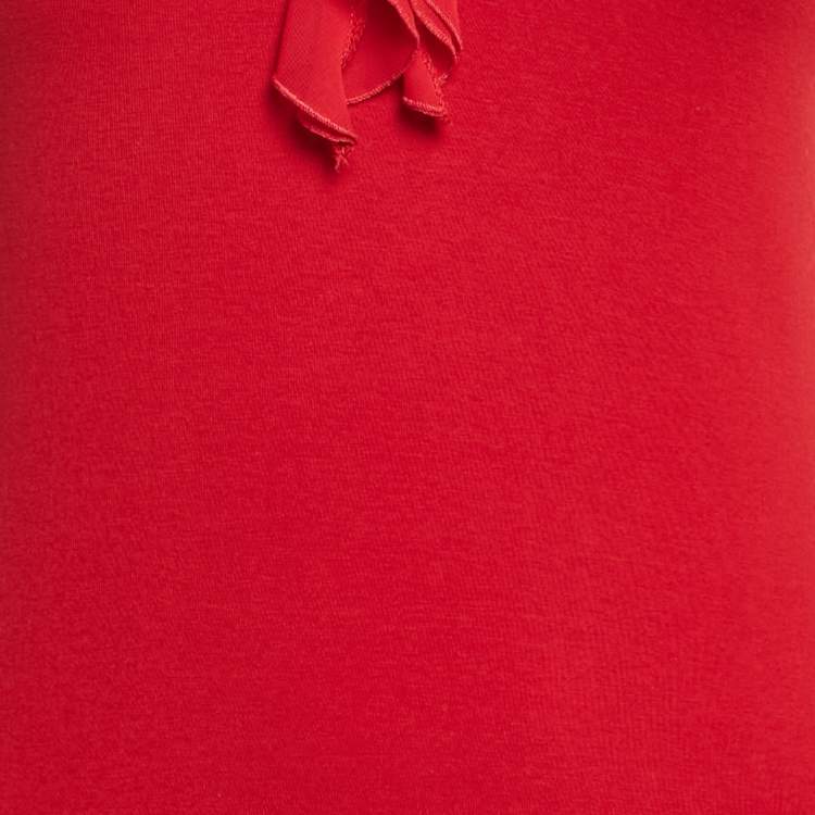 Pre Owned Lauren Ralph Lauren Red Cotton Blend Knit Ruffled Short Dress S