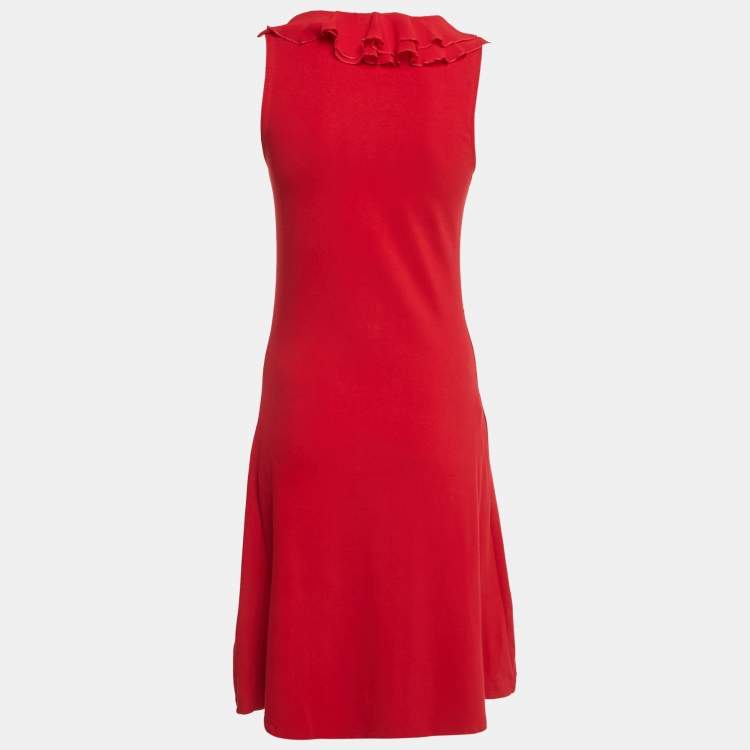 Pre Owned Lauren Ralph Lauren Red Cotton Blend Knit Ruffled Short Dress S