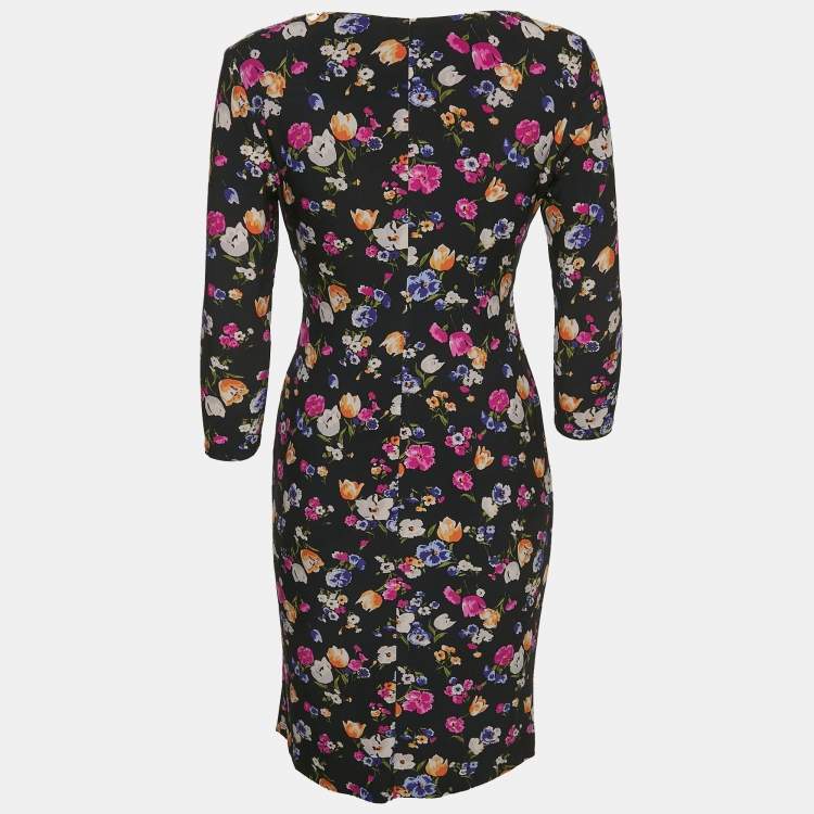 Pre Owned Lauren Ralph Lauren Navy Blue Floral Print Jersey Draped Mini Dress M