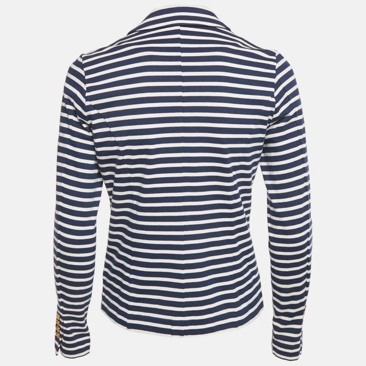 Pre Owned Lauren Ralph Lauren Navy Blue Stripe Cotton Knit  Jacket XS
