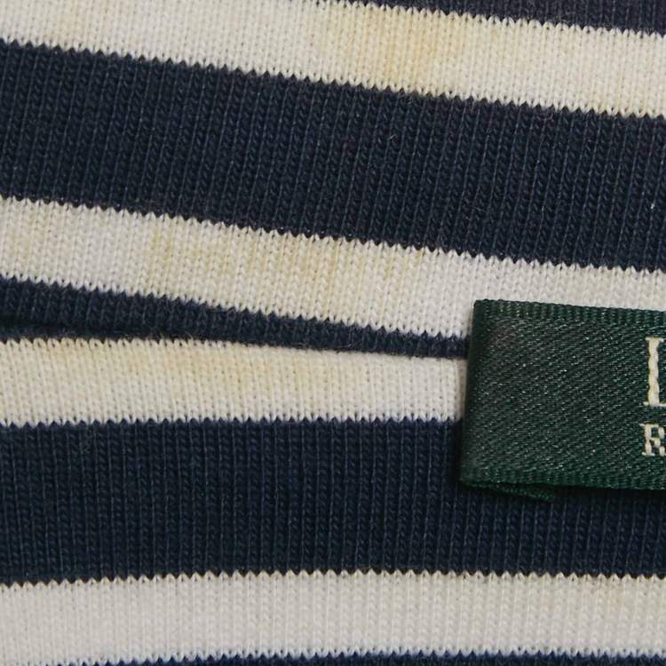 Pre Owned Lauren Ralph Lauren Navy Blue Stripe Cotton Knit  Jacket XS