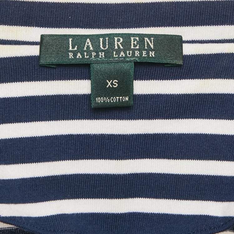 Pre Owned Lauren Ralph Lauren Navy Blue Stripe Cotton Knit  Jacket XS