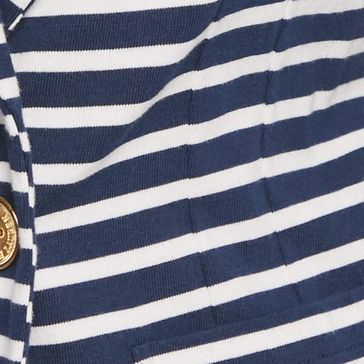 Pre Owned Lauren Ralph Lauren Navy Blue Stripe Cotton Knit  Jacket XS