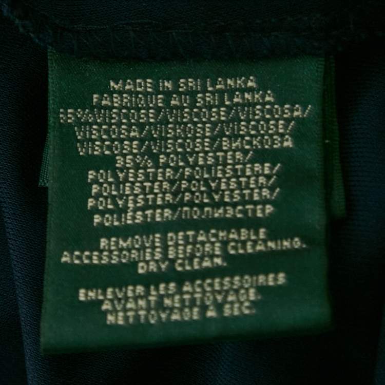 Pre Owned فساتين لورين رالف لورين جيرسي مع حزام بلون أزرق كحلي وياقة على شكل V ميدي مقاس صغير