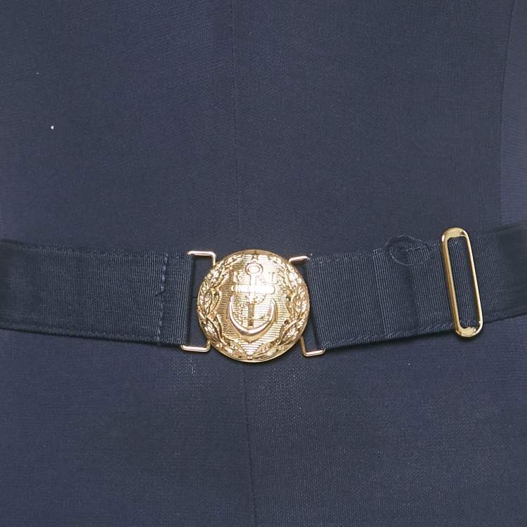 Pre Owned فساتين لورين رالف لورين جيرسي مع حزام بلون أزرق كحلي وياقة على شكل V ميدي مقاس صغير