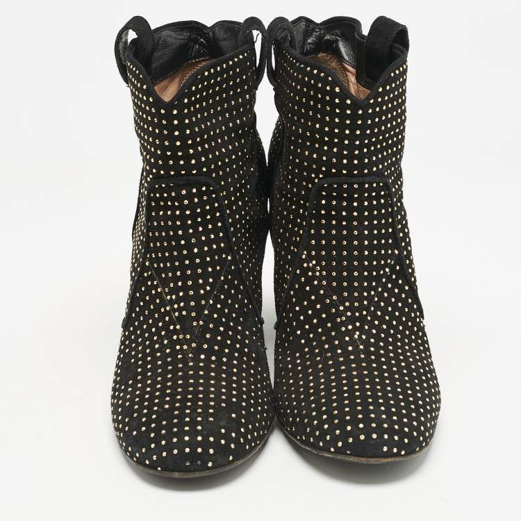 Pre Owned Laurence Dacade Black Suede Pete Studded Ankle Boots Size 39