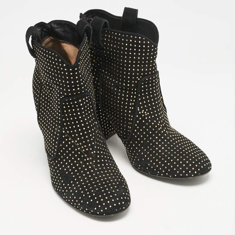 Pre Owned Laurence Dacade Black Suede Pete Studded Ankle Boots Size 39