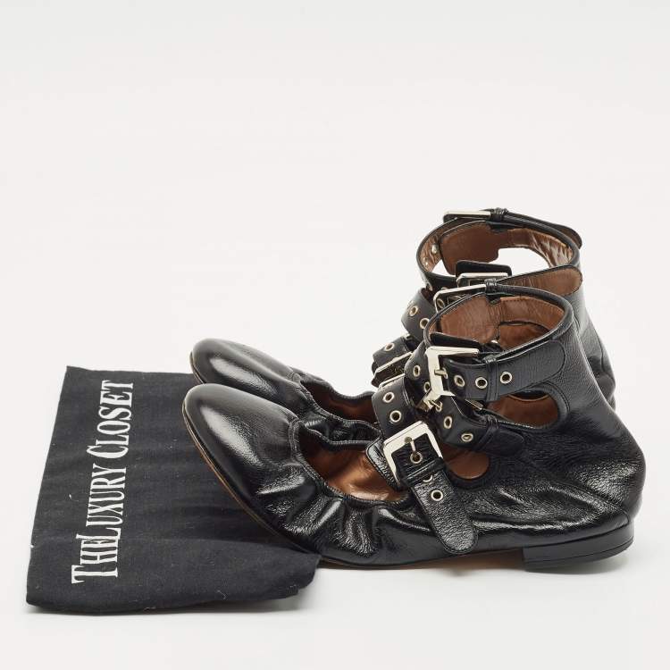 Pre Owned Laurence Dacade Black Leather Buckle Details Ballet Flat Size 37