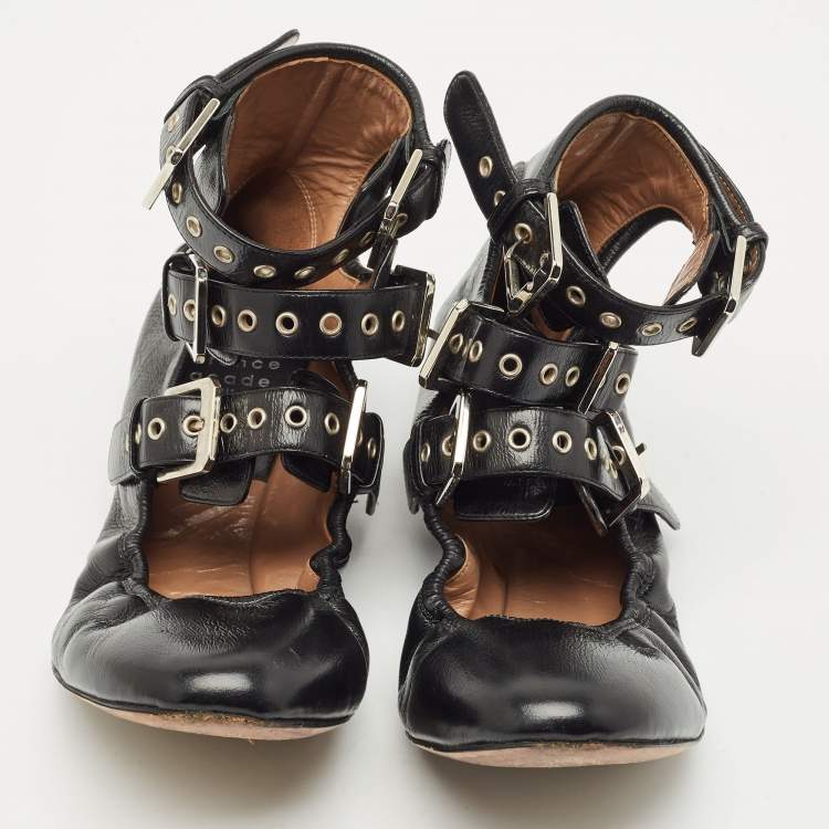 Pre Owned Laurence Dacade Black Leather Buckle Details Ballet Flat Size 37