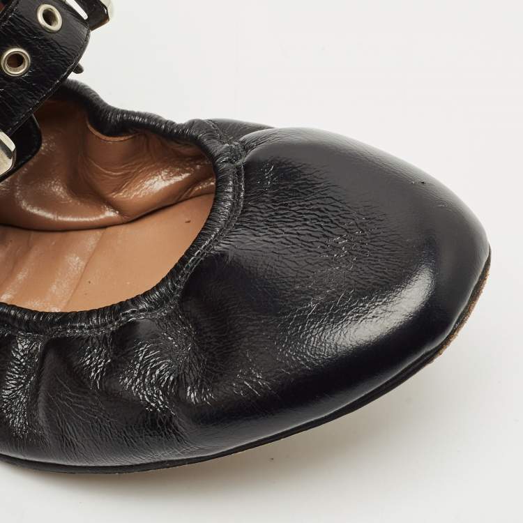 Pre Owned Laurence Dacade Black Leather Buckle Details Ballet Flat Size 37