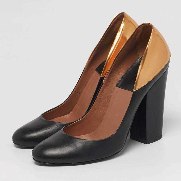 مملوكة مسبقًا Laurence Dacade Size 39 Black/Gold Leather Block Heel Pumps