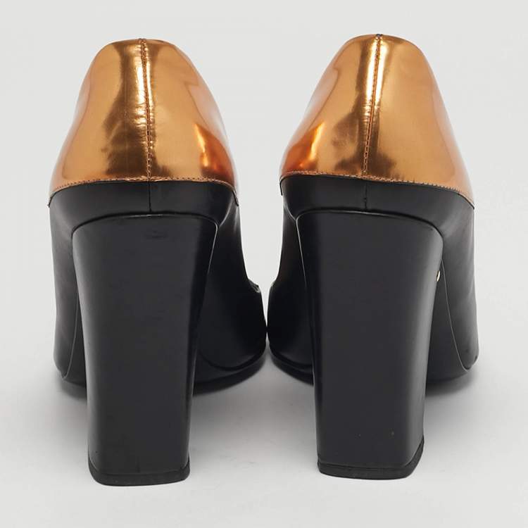 مملوكة مسبقًا Laurence Dacade Size 39 Black/Gold Leather Block Heel Pumps