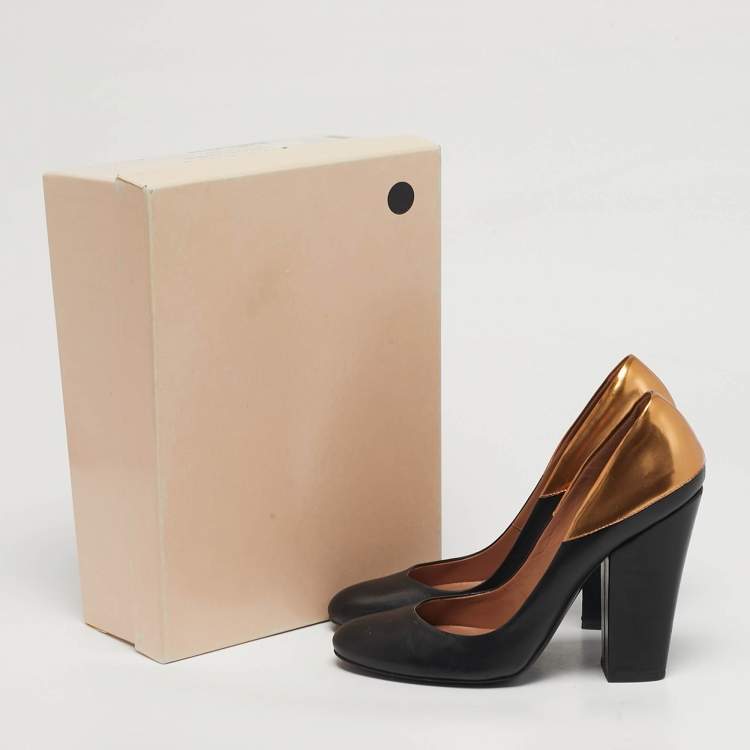 مملوكة مسبقًا Laurence Dacade Size 39 Black/Gold Leather Block Heel Pumps