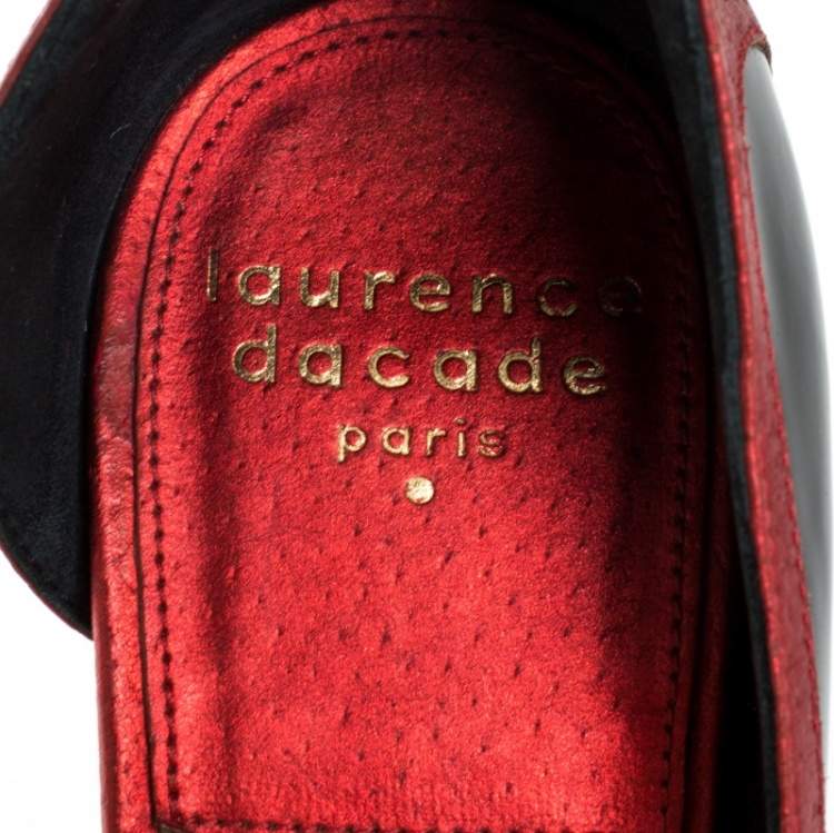 Pre Owned Laurence Dacade Black Patent And Metallic Red Leather D'orsay Peep Toe Pumps Size 37
