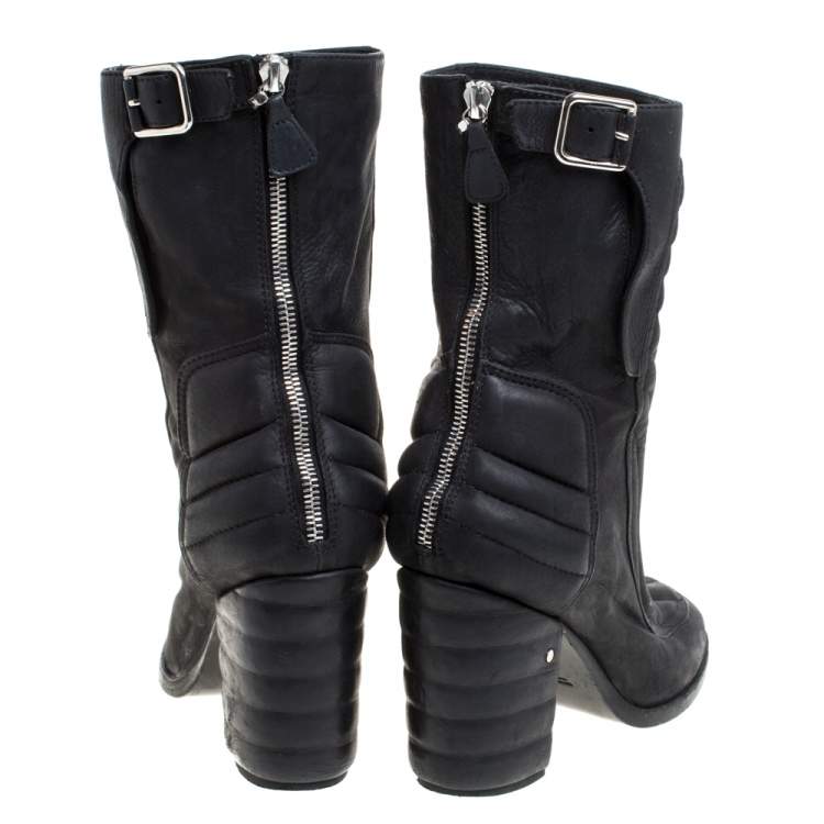 Pre Owned Laurence Dacade Black Leather Buckle Detail Zipper Ankle Boots Size 37.5