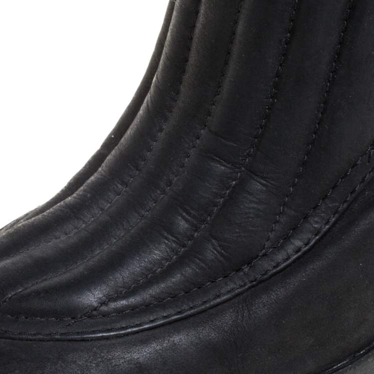 Pre Owned Laurence Dacade Black Leather Buckle Detail Zipper Ankle Boots Size 37.5