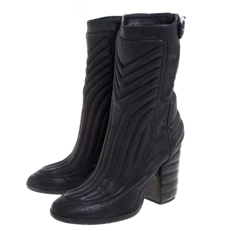 Pre Owned Laurence Dacade Black Leather Buckle Detail Zipper Ankle Boots Size 37.5