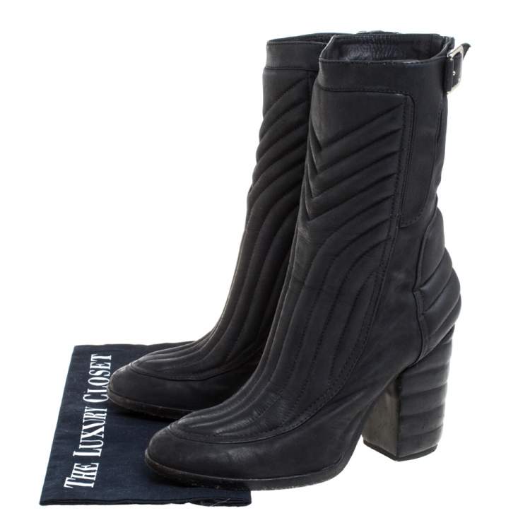 Pre Owned Laurence Dacade Black Leather Buckle Detail Zipper Ankle Boots Size 37.5