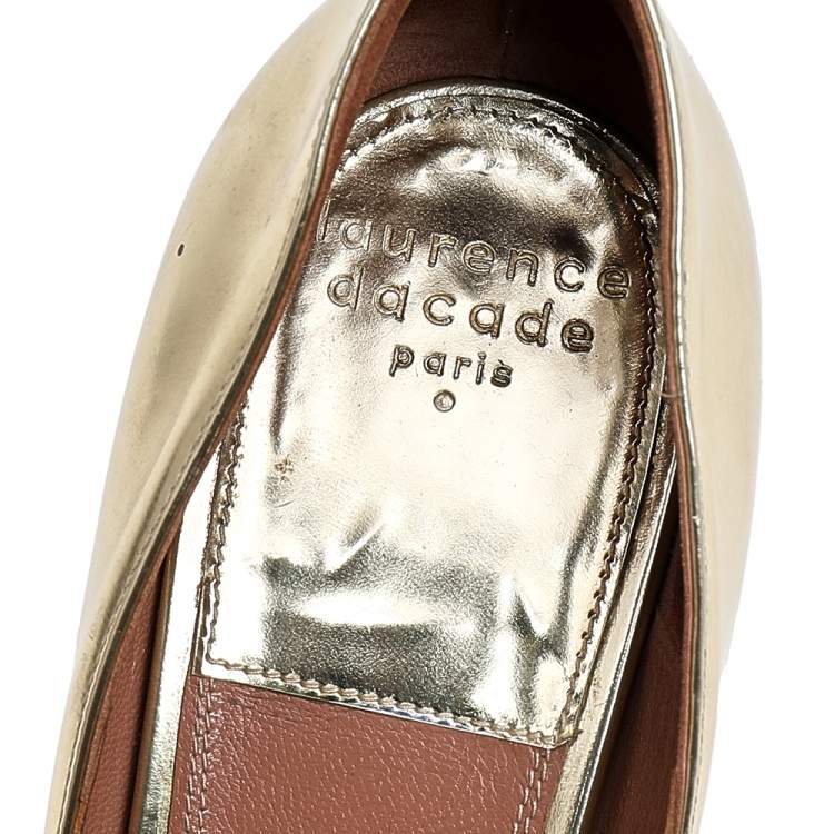 Pre Owned Laurence Dacade Metallic Gold Leather Peep Toe Pumps Size 39